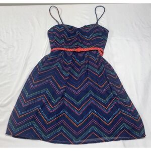 JODI KRISTOPHER Multicolor Polyester Padded Fully Lined Belted Mini Dress SIZE 7